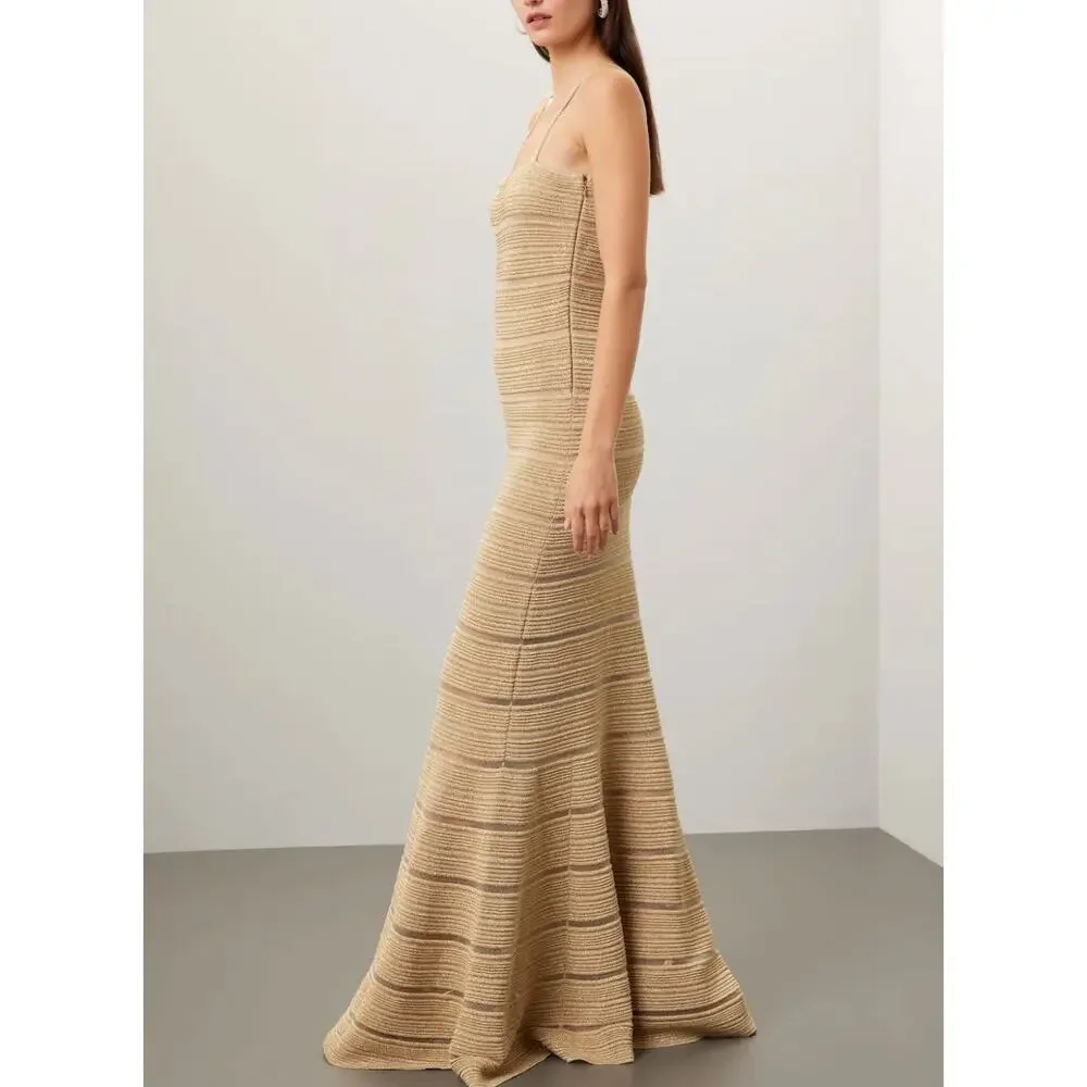 Herve Leger Gold Bandage Gown LARGE Mermaid Metallic Formal Party Designer $1590 - Picture 2 of 14